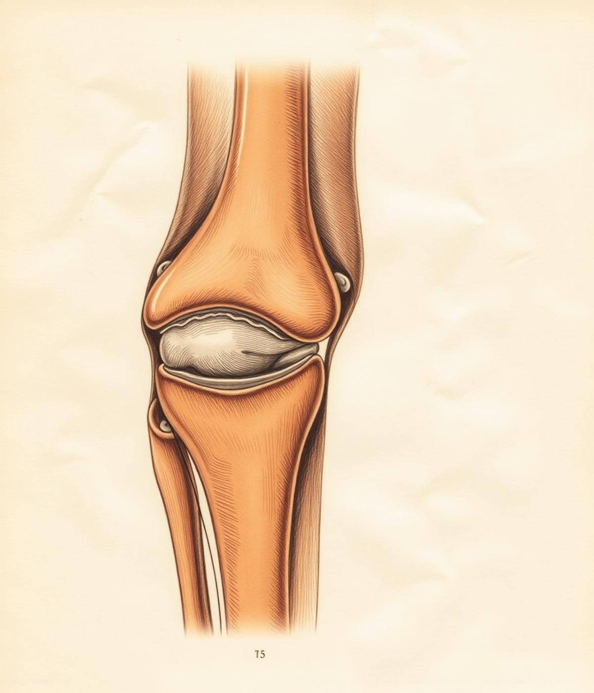 Ilustração anatómica do joelho humano em estilo de manual médico vintage